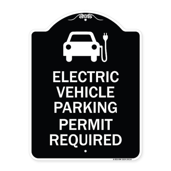 Signmission Electric Vehicle Parking Permit Required Heavy-Gauge Aluminum Sign, 24" x 18", BW-1824-24114 A-DES-BW-1824-24114 - main